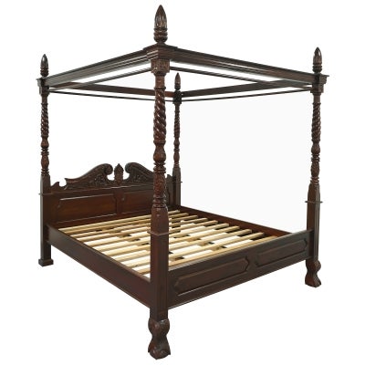 Jepara Mahogany Timber 4 Poster Bed, Queen, Mahogany