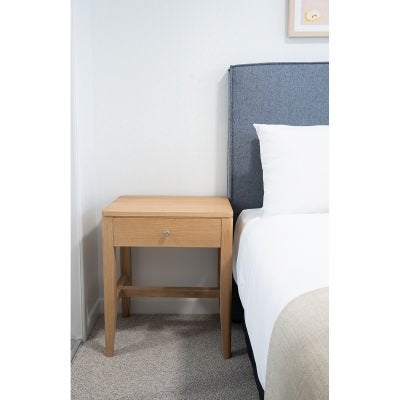 Mukey American Oak Timber Bedside Table, Single Drawer