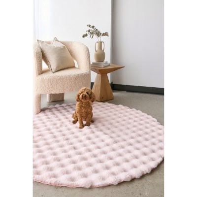 Bubble Modern Machine Washable Round Rug, 100cm, Blush