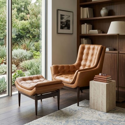 Alouria Full Top Grain Leather Armchair, Tan