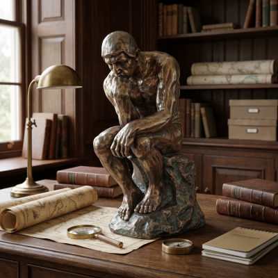 Veronese Cold Cast Bronze Coated Figurine, The Thinker, Large
