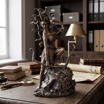 Veronese Cold Cast Bronze Coated Greek Mythology Figurine, Medusa with Bow