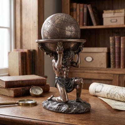 Veronese Cold Cast Bronze Coated Greek Mythology Figurine, Kneeling Atlas