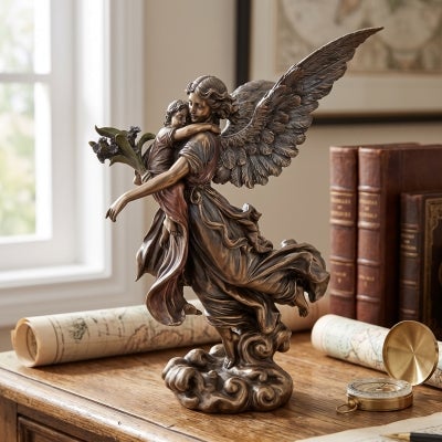 Veronese Cold Cast Bronze Coated Figurine, Guardian Angel with Infant
