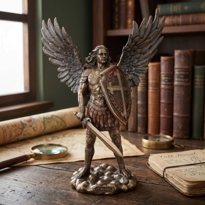 Veronese Cold Cast Bronze Coated Angel Figurine, Archangel Michael, Large