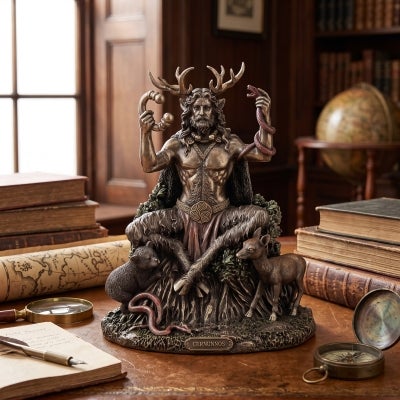 Veronese Cold Cast Bronze Coated Celtic Mythology Figurine, Cernunnos