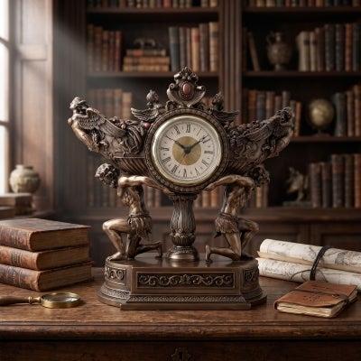 Veronese Cold Cast Bronze Coated Strong Men Carrying Vessel of Harvest Table Clock