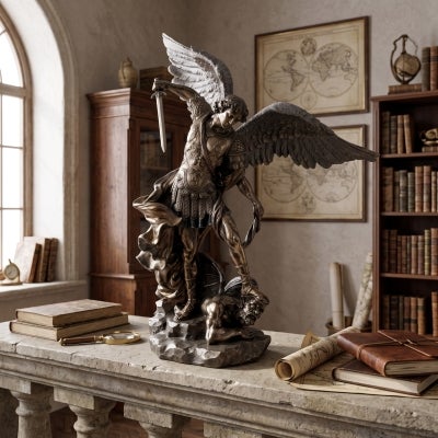 Veronese Cold Cast Bronze Coated Statue of Guido Reni's St Michael Archangel, Medium