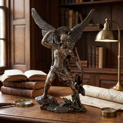 Veronese Cold Cast Bronze Coated Angel Figurine, Uriel