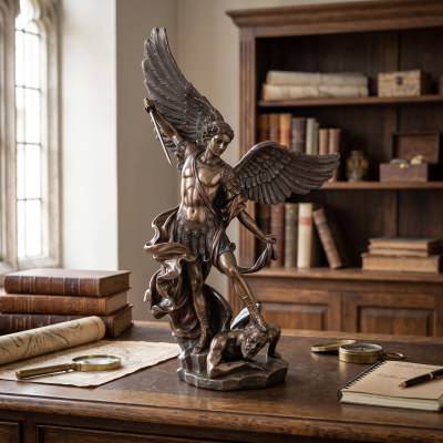 Veronese Cold Cast Bronze Coated Figurine, Guido Reni's St Michael Archangel, Small