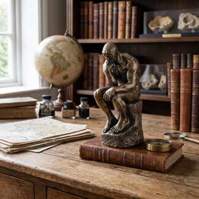 Veronese Cold Cast Bronze Coated Figurine, The Thinker, Small