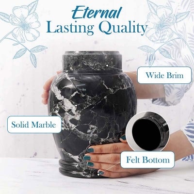 Elysian Marble Cremation Urn, Type C, Medium, Black