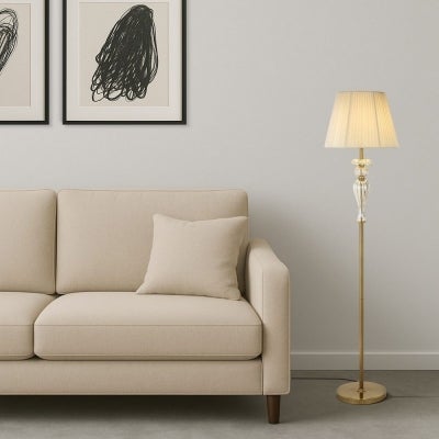 Cadiz Iron & Glass Base Floor Lamp, Antique Gold / Cream