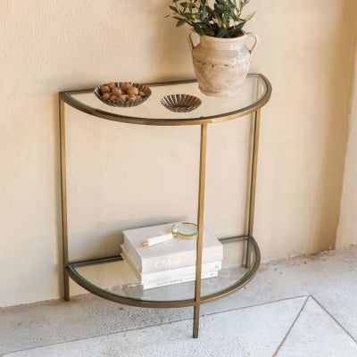 Freddy Iron & Glass Semi Round Console Table, 70cm