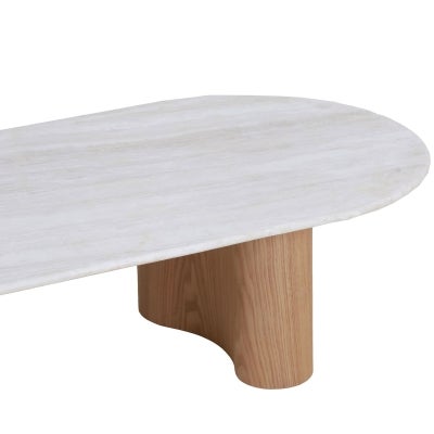 Naveen Oval Coffee Table, Travertine Top, 150cm, Travertine / Natural
