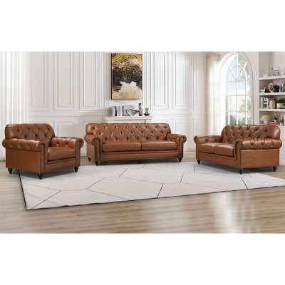 Mostyn Faux Leather Chesterfield Sofa, 2 Seater, Tan