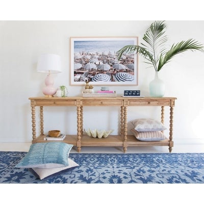 Ledcourt White Cedar Timber Parquetry Top Bobbin Console Table, 220cm, Weathered Oak