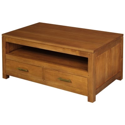 Paris Solid Mahogany Timber 4 Drawer 100cm Coffee Table - Light Pecan