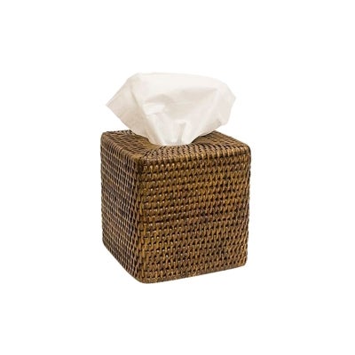 Coco Rattan Square Tissue Box, Tobacco
