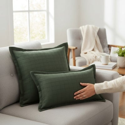 Brynleigh Cotton Rich Checked Scatter Cushion, Olive