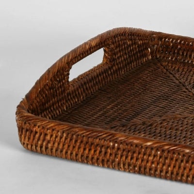 Paume Handcrafted Rattan 2 Piece Rectangle Tray Set, Antique Brown