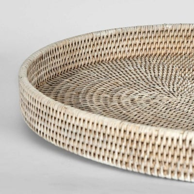 Paume Handcrafted Rattan Oval Tray, White Wash