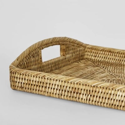 Paume Handcrafted Rattan 2 Piece Rectangle Tray Set, Natural