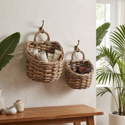 Zanza 2 Piece Rattan Wall Hanging Baskets Set
