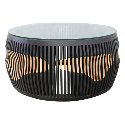 Kenge Glass & Teak Timber Round Coffee Table, 90cm
