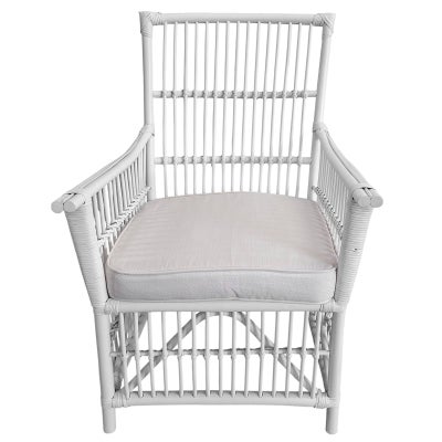 Arish Rattan High Back Armchair with Seat Cushion, White