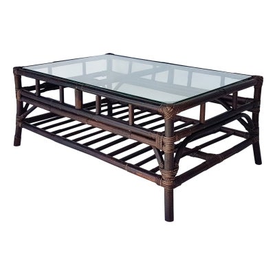 Montaro Glass-Top Rattan Coffee Table, 100cm, Dark Brown