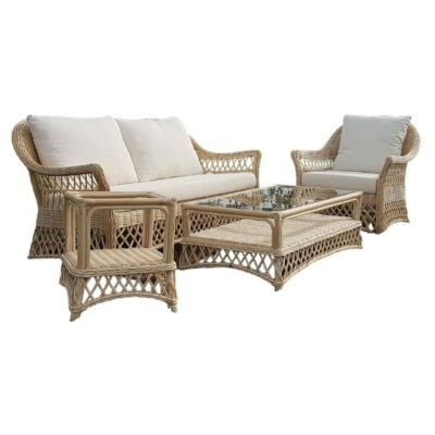 Mansell Rattan Side Table with Glass Top