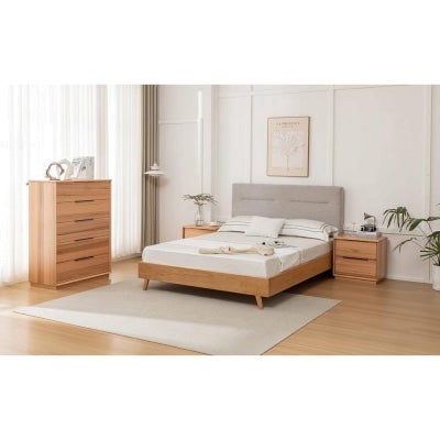 Emberon Chenille Fabric & Wood Platform Bed, Double