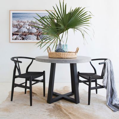 Alta Engineered Stone & Iron Round Dining Table, 120cm, Speckled Grey / Black