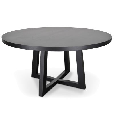Zed Wooden Round Dining Table, 150cm, Black