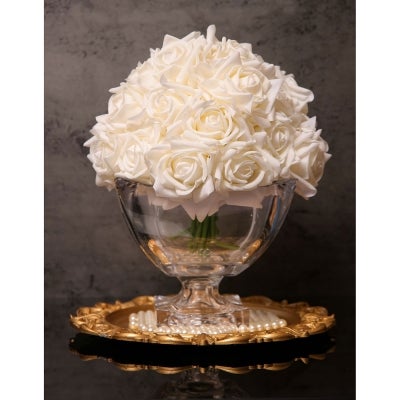 Arome Fleurs A Parfum Scented Artificial Rose Bouquet in Plain Vase, 25 Rose, White