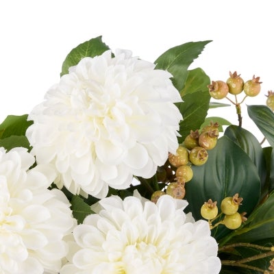 Rogue Artificial Chrysanthemum & Berry Mix in Glass Vase, White Flower