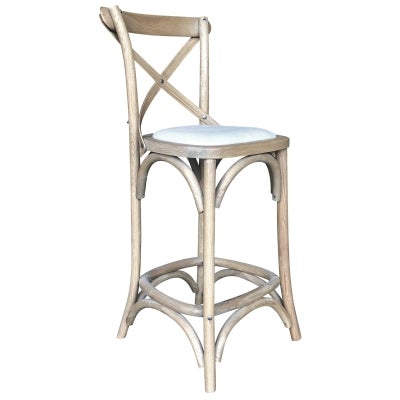 Kasan Oak Timber Cross Back Counter Stool, Linen Seat, Weathered Oak