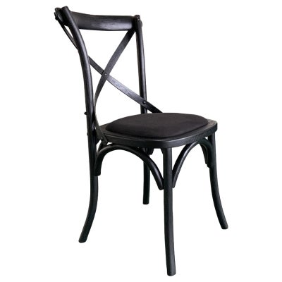 Kasan Oak Timber Cross Back Dining Chair, Linen Seat, Black Oak