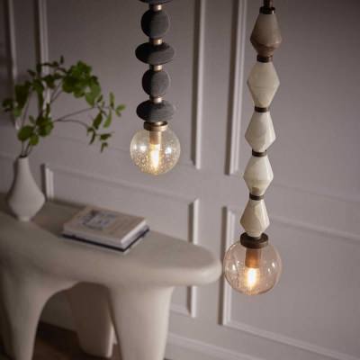 Molten Glass & Iron Pendant Light, Sea Mist Stone