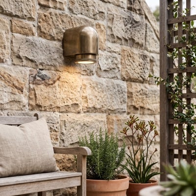 Sea Rock Brass Outdoor Wall Light, Antique Brass