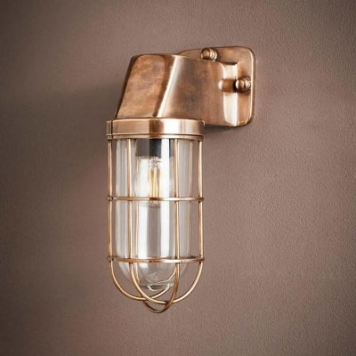 Royal London IP54 Indoor / Outdoor Metal Bunker Wall Sconce, Antique Brass