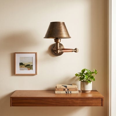 Benton Metal Swing Arm Wall Light - Antique Brass