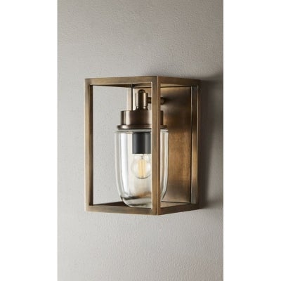 Wellington IP54 Metal Indoor / Outdoor Wall Lantern, Antique Brass