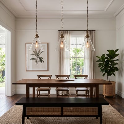 Gadsden Glass Pendant Light, Medium, Antique Brass