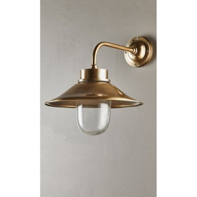 Sandhurst IP54 Retro Outdoor Metal & Glass Wall Light, Antique Brass