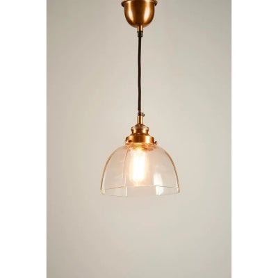 Hobart Glass Pendant Light, Antique Brass