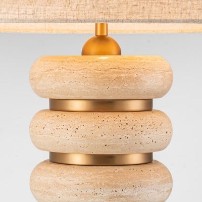 Wisteria Travertine & Iron Base Table Lamp