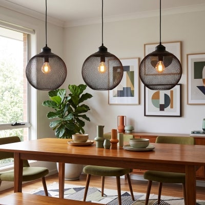 Carlo Metal Mesh Pendant Light, Medium, Black