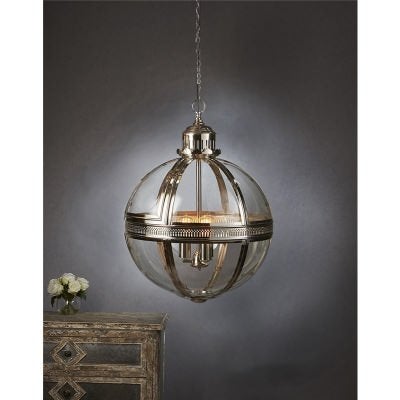 Saxon Metal & Glass Globe Pendant Light, Medium, Nickel
